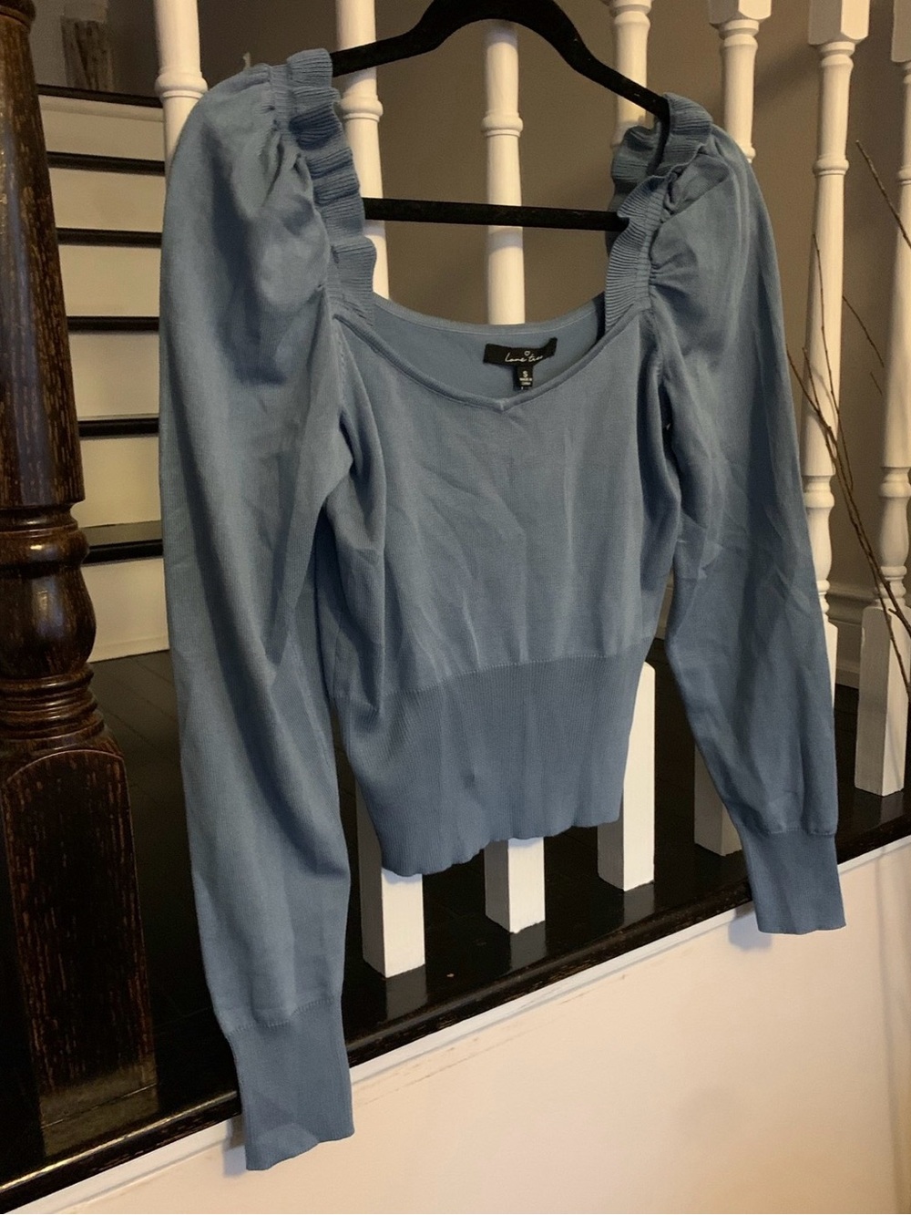 Love Tree Dusty Blue Puff Sleeve Knit Top